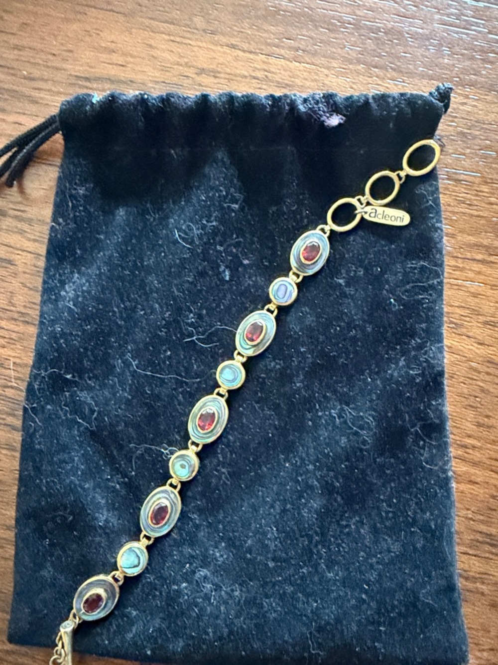 Adleoni Gold-Tone Multistone Bracelet in Garnet and Abalone